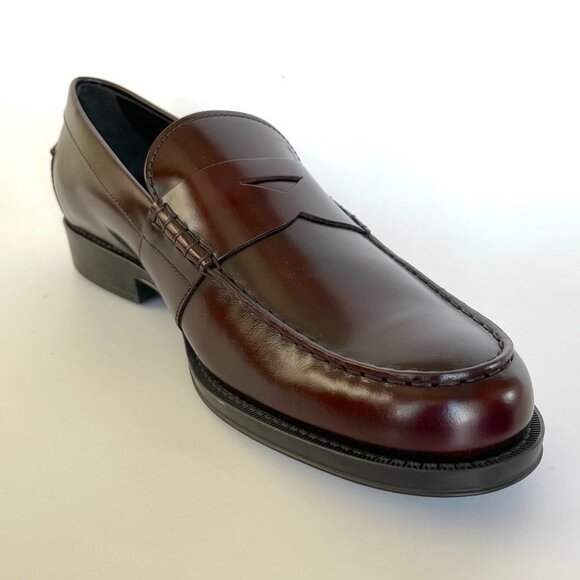TOD'S ITALY BORDEAUX LEATHER LOAFERS SHOES, MOCASSINO COLLEGE GOMMA CLASSICO - Picture 1 of 15
